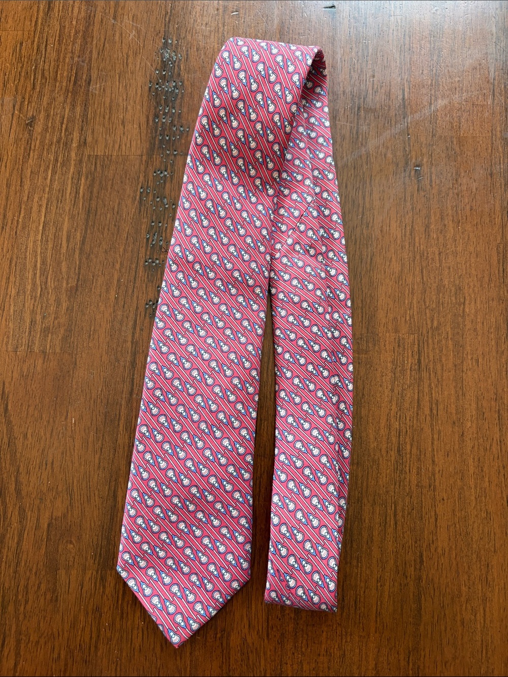 Vineyard Vines Pink and Blue Lacrosse Stick Pattern Silk Tie